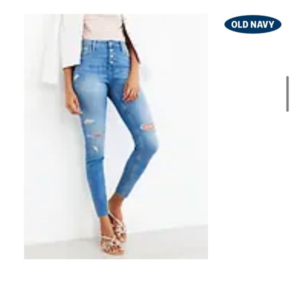 Old Navy Rockstar Super Skinny high rise button fly light wash distressed jeans - Picture 1 of 16